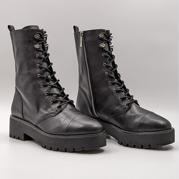 Michael Kors Shoes - Michael Kors Women Bryce Platform Black Leather Lace Combat Boots US 9.5 M NEW